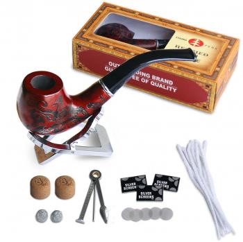Joyoldelf Set de pipas de tabaco, madera tallada, con los diseños florales clásicos, 6 accesorios de fumador.