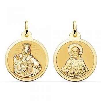 Inmaculada Romero IR Escapulario Virgen del Carmen Corazón de Jesús Medalla Oro 18k Unisex 22mm. Mate