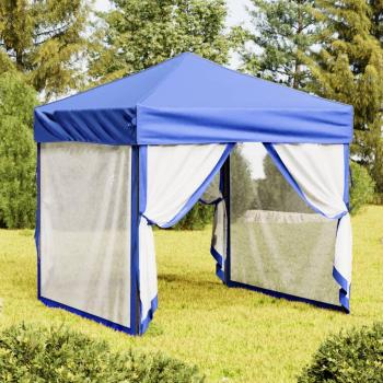 Carpa para Fiestas Plegable con Paredes Laterales 2x2 m en Color Antracita, Taupé y Azul