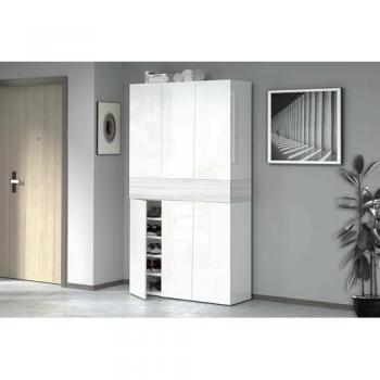 Zapatero Marzio Multifuncional de 7 Puertas, Ahorra Espacio, 114x38x200 cm, Blanco Efecto Alerce