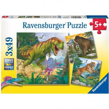Puzzle Ravensburger - Herrscher de la Urzeit, 3 x 49 piezas para niños a partir de 5 años