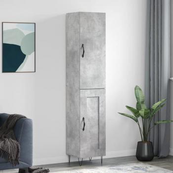 Aparador alto de madera contrachapada gris hormigón 34,5x34x180 cm con 1 puerta de madera, mueble de almacenaje para salón, buffet y armario auxiliar