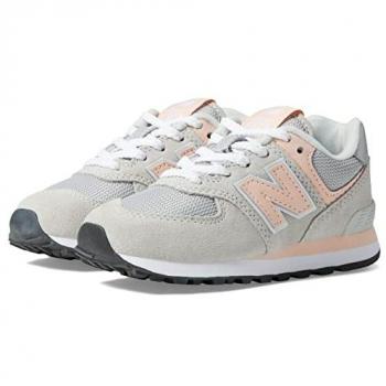 New Balance Kids' 574 Core Sneakers - Grey/Pink Suede/Mesh (Size 32.5)