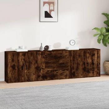 Aparador 3 piezas madera contrachapada roble ahumado vidaXL mueble de almacenaje de salón buffet armario auxiliar armario de almacenamiento marrón