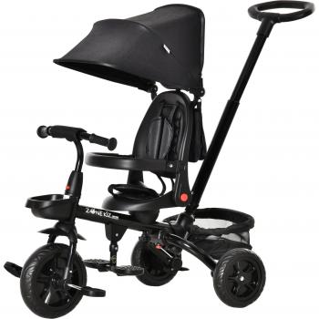 Triciclo Homcom 370198BK Negro Edad 1-5 años con Asiento Giratorio y Capota Ajustable