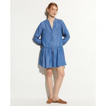 Sfera Vestido Denim Mujer con diseño clásico, tejido de mezclilla, corte midi, tirantes ajustables, bolsillos laterales y cierre trasero