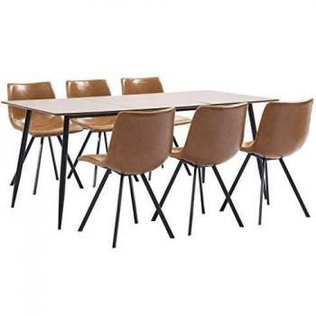 vidaXL Juego Comedor 7 Piezas de Cuero Sintético Mobiliario Decoración Interior Casa Hogar Robusto Duradero Resistente Funcional Práctico Útil Coñac