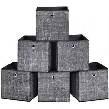 Set de 6 cajas de almacenamiento plegables de tela no tejida con asas, color negro jaspeado, 30x30x30 cm