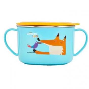 Taza Infantil de Acero Inoxidable 0.65L con Tapa y Doble Asa, Apta para Microondas - Azul