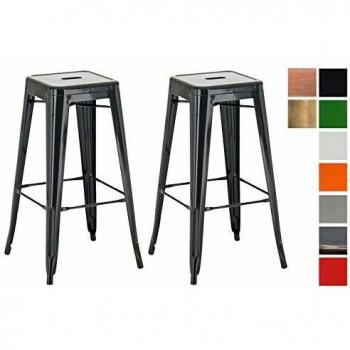 Set de 2 Taburetes Bar Joshua Negro Industrial Apilables sin Respaldo H 77 cm
