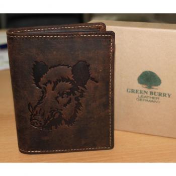 Greenburry/lefox G701 Wildboar - Cartera marrón con jabalí, para amantes de la caza, piel