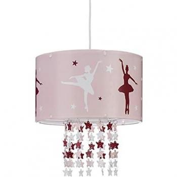 Relaxdays Lámpara Colgante Infantil, Motivo Bailarina, Estrellas Colgantes de Plástico, Rosa, Habitación de Niños, 30 cm
