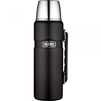 Botella Térmica Aislante de Acero Inoxidable 1,2 l con Vaso, Color Negro Mate, 12 horas caliente / 24 horas fría, apta para lavavajillas, libre de BPA
