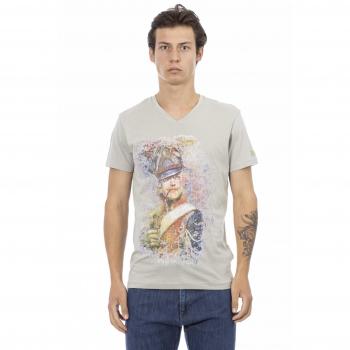 Trussardi Action Gray Cotton T-Shirt - XL, Elegant V-Neck Tee with Exclusive Frontprint, Male, Size: XL