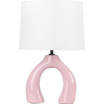 Lámpara de mesa de cerámica rosa Abbie con pantalla de tambor de poliéster y base minimalista