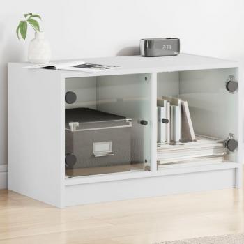 Mueble TV con puertas de vidrio blanco 68x37x42 cm Vidaxl