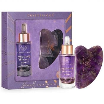CRYSTALLOVE Amethyst Crystalized Skin Care Set - Face Serum with Amethyst and Gua Sha Massage Plate