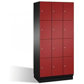 Armario de Compartimentos Bajo Llave C+P Cambio con Puertas de Acero, 3 Departamentos, Color Negro y Rojo Rubí, Ancho 900 mm