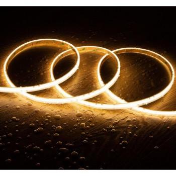 Tira LED Regulable 220V COB Autocorrectiva 560 LED/m 14W/m 1250lm/m Silicona Flexible IP65 Ancho 10mm Corte cada 10cm Blanco Cálido 2700K