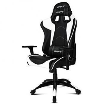 DRIFT GAMING DR300BW-Silla Gaming profesional, polipiel, reposabrazos 3D, piston clase 4, asiento basculante, altura regulable, reclinable, cojines lumbar y cervical, color negro/blanco