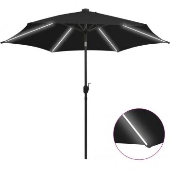 Sombrilla con luces LED y poste de aluminio negro 300 cm
