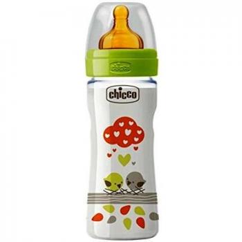 Chicco Benessere - Biberón de plástico neutro, caucho, flujo medio, 250 ml, verde