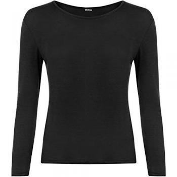 WearAll - Mujeres Manga Larga Camiseta Top - Negro - 36-38