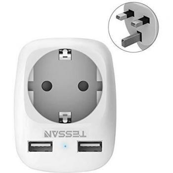 TESSAN Adaptador Enchufe Ingles UK Inglaterra Adaptador de Viaje con 2 USB