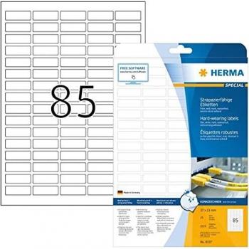 Etiquetas Autoadhesivas HERMA 8337, Blancas, 37 x 13 mm, Resistentes al Agua, Paquete de 25 Hojas (2125 Etiquetas)