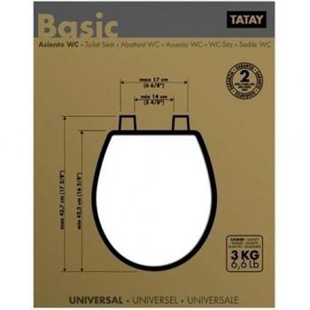 TATAY Tapa WC Universal Basic, de madera MDF, Forma Ovalada, Resistente y cálido, Fácil Instalación, Blanco. Medidas 40.4 x 36.4 x 4 cm