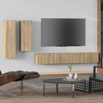 Juego de muebles para TV 4 piezas madera contrachapada roble Sonoma Multilayer