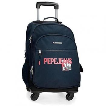 Pepe Jeans Dikran Mochila 4 Ruedas Azul 33x44x21 cms Poliéster 30,49L