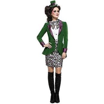 Smiffys-44532M Disfraz Fever de sombrerera excéntrica, con Chaqueta, Falda, Blusa y Diadema con, Color Verde, M-EU Tamaño 40-42