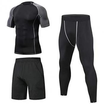 3 Piezas Niksa Conjunto Camiseta Compresión Ropa Deportiva Hombre Pantalones Cortos y Leggings y Tops Apretada Secado Rápido para Running Fitness Entrenamiento Yoga