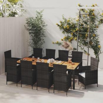 11 Piece Black Poly Rattan Outdoor Dining Set with Cushions