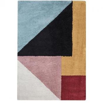 Alfombra de algodón multicolor 140 x 200 cm pelo corto con patrón geométrico retro Jalgaon