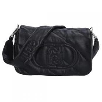 Liu Jo Glossy Quilted Black Crossbody Bag with Golden Details