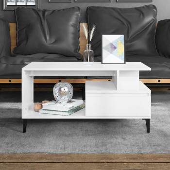 Mesa de centro madera contrachapada 90x49x45 cm blanca brillante vidaXL