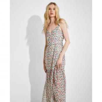 Naëlle - Vestido largo de tirantes con flores, estampado, vuelo, tirantes con volantes y cut out en parte trasera