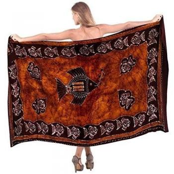 señoras envuelven 100% algodón de peso ligero mano del batik swismuit envoltura del bikini pareo de color marrón