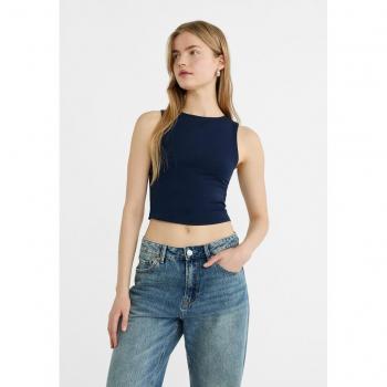 Navy Blue Sleeveless Cotton Top - Large