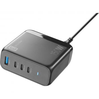 Cargador Rápido Multipower Desk 150W GaN - 4 Puertos USB-C y USB-A, Compatible con Laptop, Smartphone y Tablet, Negro