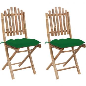 Folding Garden Chairs Set of 2 with Cushions in Bamboo