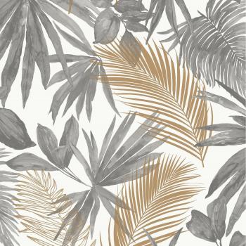 Grandeco Wild Palm Metallic Textured Wallpaper - Mono