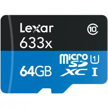 Lexar High-Performance 633x Tarjeta Micro SD 64GB, Tarjeta microSDXC UHS-I, Hasta 100 MB/s de lectura, Tarjeta TF para Teléfono inteligente, Tableta y Cámara de acción