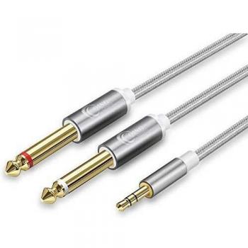 QING CAOQING Cable Audio 3.5mm a Doble 6.35mm 3M, Nylon Trenzado Cable Divisor de estéreo Audio para Mezclador, Guitarra, Amplificador