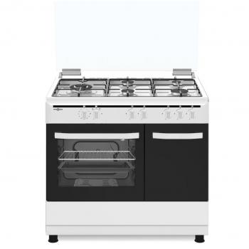 Vitrokitchen CB961PBB Cocina a Gas Butano 90cm con 5 Fuegos, Horno y Portabombonas en Color Blanco