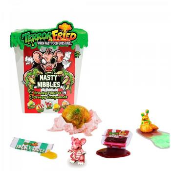 Juguete Bandai Terror Fried Mordisco Asqueroso - Incluye 2 figuras sorpresas y bolsa de salsa slime apestosa adicional (Bandai CO08091)