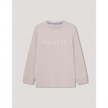 Camiseta de Manga Larga Hackett London con Logo en Color Taupe Beige para Niños de 9 Años