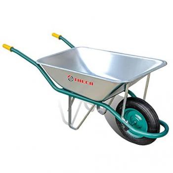 Carretilla de obra galvanizada Theca C1-550, dimensiones bandeja 550x950mm, ideal para la construcción, diseño estrecho y profundo